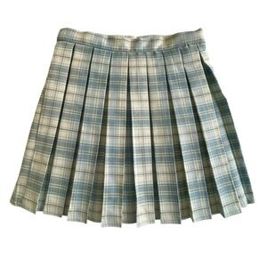 Preppy Plaid Pleated Mini Skirt S Baby Blue Pastel Preppy Y2K Soft Grunge school